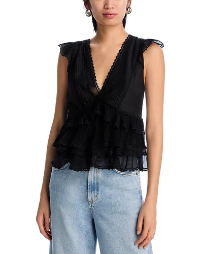 Alice And Olivia Blanche Lace Trim Top In Black