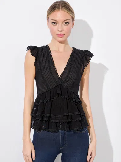 Alice And Olivia Blanche Ruffled Top In Black