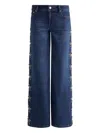 Alice And Olivia Amazing Low Rise Wide Leg Snap Trim Jeans In Cambria Vintage In Blue