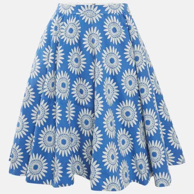 Pre-owned Alice And Olivia Blue Floral Jacquard Flared Mini Skirt S