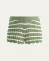 Alice And Olivia Bobbi Crochet-knit Striped Shorts In White
