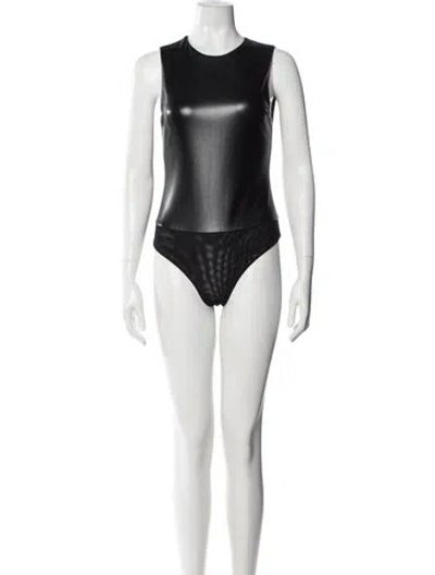 Pre-owned Alice And Olivia Bodysuit Faux Leather Bodysuit In Black