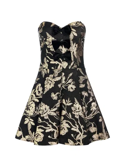 Alice And Olivia Bow-detail Floral Mini Dress In Black