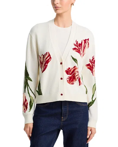 Alice And Olivia Bradley Intarsia Short V Neck Cardigan Sweater In Multi