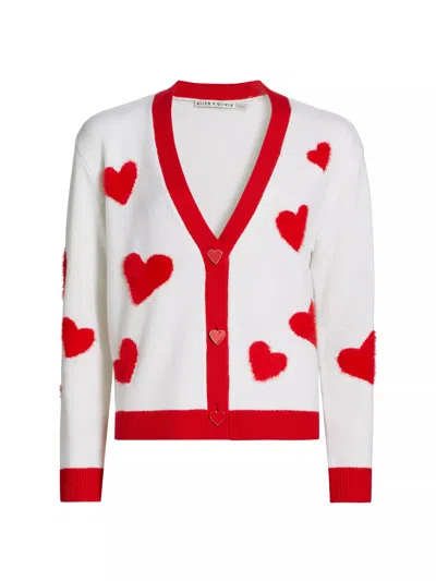 Alice And Olivia Bradley Short Cardigan, Soft White/bright Ruby In Multi