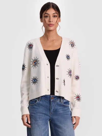 Alice And Olivia Bradley Short Embellished Cardigan In Gray