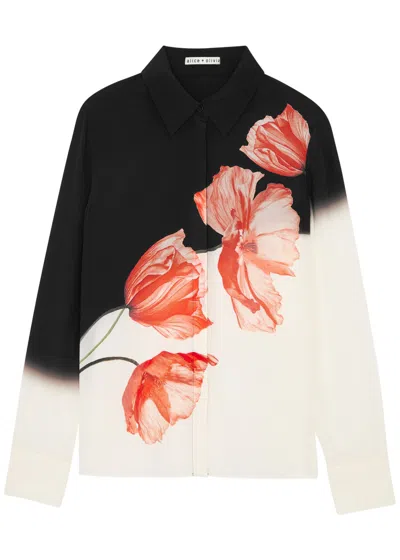 Alice And Olivia Brady Floral-print Silk Shirt In Black