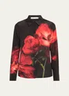 Alice And Olivia Brady Slim Button Down Shirt Peony Petals Bright Ruby In Peony Petals Brig