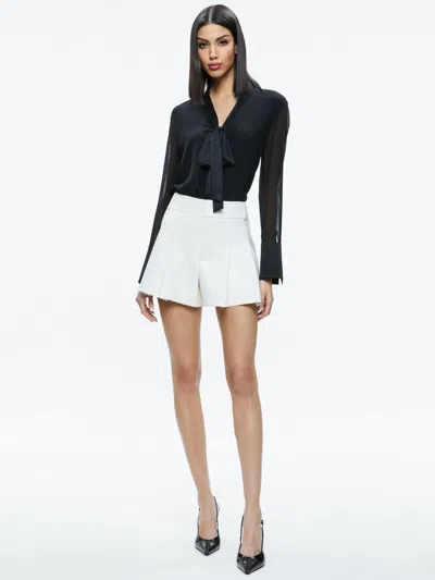 Alice And Olivia Brady Oversized Button Down With Bow Tie In Black