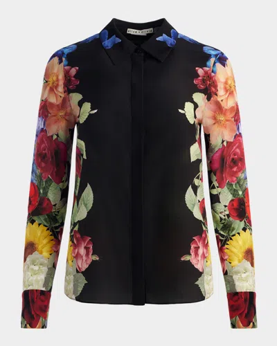 Alice And Olivia Brady Siim Button-front Top In Garden Brunch Black