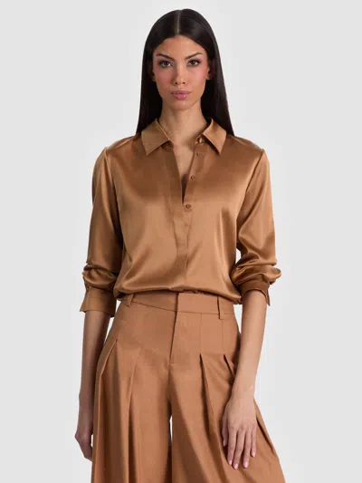 Alice And Olivia Brady Silk Blouse In Brown