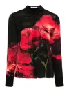 Alice And Olivia Brady Slim Button Down Shirt Peony Petals Bright Ruby In Black