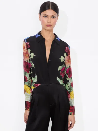 Alice And Olivia Brady Siim Button-front Top In Garden Brunch Black