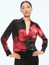 Alice And Olivia Brady Slim Button Down Shirt Peony Petals Bright Ruby In Peony Petals Bright Ruby