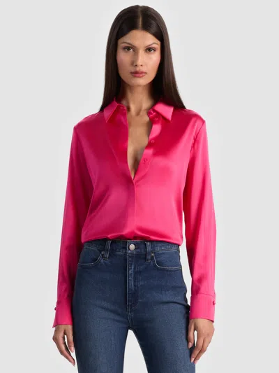 Alice And Olivia Brady Slim Button Down In Pink