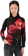 Alice And Olivia Brady Slim Button Down Shirt Peony Petals Bright Ruby In Peony Petals Bright Ruby