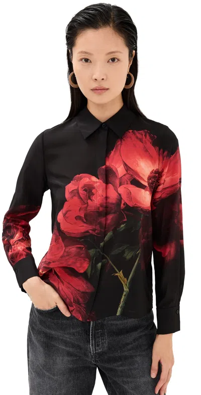Alice And Olivia Brady Slim Button Down Shirt Peony Petals Bright Ruby