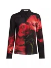 Alice And Olivia Brady Slim Button Down Shirt Peony Petals Bright Ruby In Multi