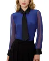 Alice And Olivia Brady Slim Button Down With Tie In Midnight Blue