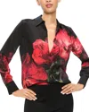 Alice And Olivia Brady Slim Button Down Shirt Peony Petals Bright Ruby In Bright Ruby Floral