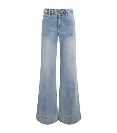 Alice And Olivia Braided Juno Flared Jeans In Blue