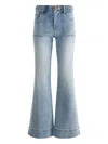 Alice And Olivia Juno High Rise Braided Waistband Jeans In Anabell Blue In Blue