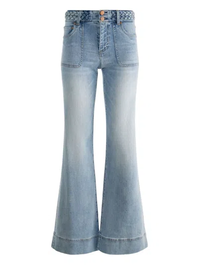 Alice And Olivia Braided-waistband Patch-pocket Jeans In Blue