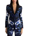 Alice And Olivia Breann Fitted Long Printed Blazer In Blue