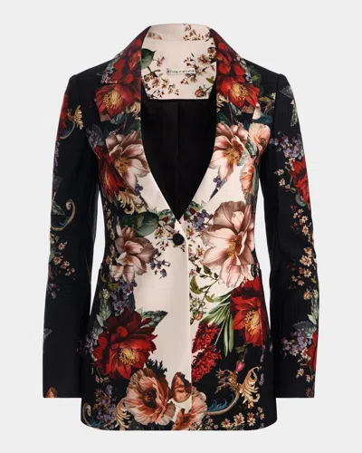 Alice And Olivia Breann Floral Fitted Blazer In Black