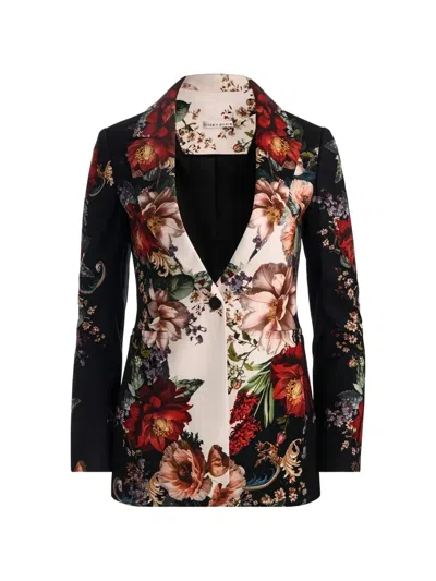 Alice And Olivia Breann Floral-print Blazer In Black