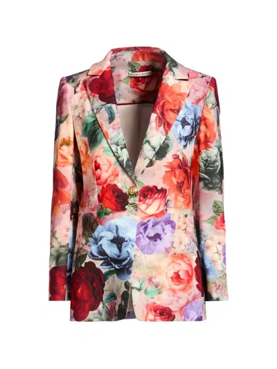 Alice And Olivia Breann Floral-print Blazer In Red