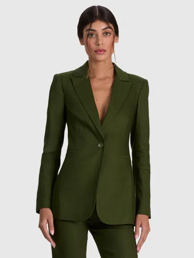 Alice And Olivia Breann Linen Blazer In Green