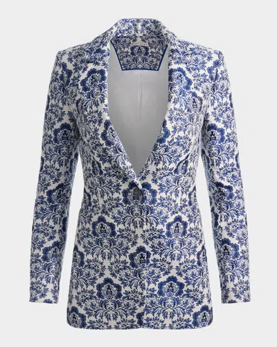 Alice And Olivia Breann Long Fitted Blazer In Multi