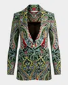 Alice And Olivia Breann Paisley Longline Blazer In Black