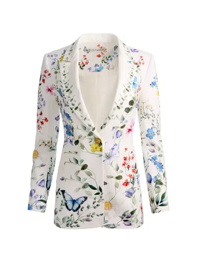 Alice And Olivia Breann Long Fitted Blazer In White