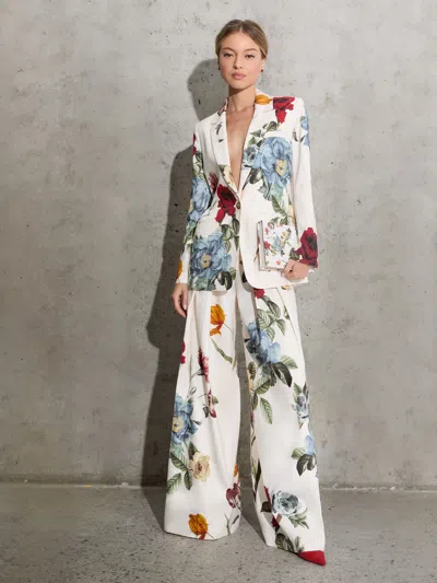 Alice And Olivia Breann Printed Linen Blazer In Neutral
