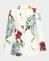 Alice And Olivia Breann Printed Linen-blend Blazer In White