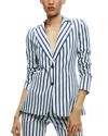 Alice And Olivia Breann Long Fitted Two Button Blazer In Admiral Stripe