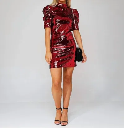 Alice And Olivia Brenna Sequin Fitted Puff Sleeve Dress Red In Bordeaux In Blue