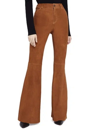 Alice And Olivia Brent High Waisted Suede Pant In Camel