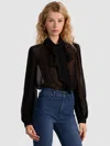 Alice And Olivia Brentley Tie-neck Sheer Blouse In Black