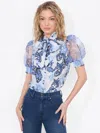 Alice And Olivia Scroll Symphony Brentley Tie-neck Top In Scroll Symphony