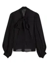 Alice And Olivia Brentley Bow Long-sleeve Blouse In Black