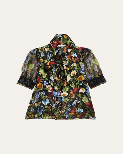 Alice And Olivia Brentley Floral Puff-sleeve Blouse In Multi