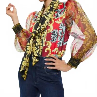 Alice And Olivia Brentley Tie Neck Blouse In Romance Bordeaux In Multi