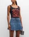Alice And Olivia Breslin Bustier-oberteil Aus Baumwoll-jersey Mit Print In Blackbright Ruby