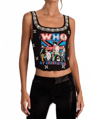 Alice And Olivia Breslin Embellished Band Tee Corset Top In Black
