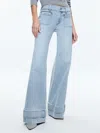 Alice And Olivia Brian Patch Pocket Wide Leg Double Hem Jean In Blue