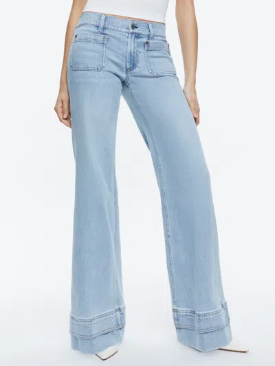 Alice And Olivia Brian Patch Pocket Wide Leg Double Hem Jean In Leona Light Blue