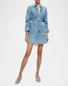 Alice And Olivia Brigita Long Sleeve Denim Mini Dress With Tie Belt In Harlow Vintage Blue